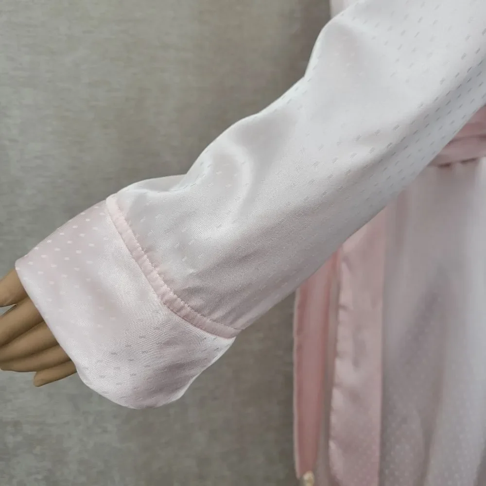 Flo Weinberg Vintage Elegant Pink Satin Robe Fleece Lined